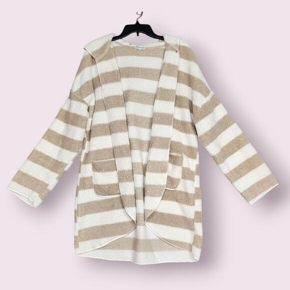 P.J. Salvage Sherpa Hooded Lounging Jacket Duster Cardigan Plush Striped XL - Picture 1 of 8